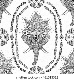 Pattern with Elephant and mandala. Frame of animal made in vector. Use for children clothes, pajamas