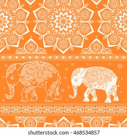 Pattern with Elephant and mandala. Frame of animal made in vector. Use for children clothes, pajamas