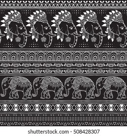 Pattern with Elephant and mandala. Frame of animal made in vector. Use for children clothes, pajamas