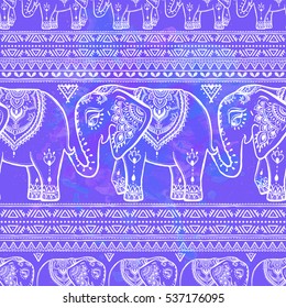 Pattern with Elephant and mandala. Frame of animal made in vector. Use for children clothes, pajamas

