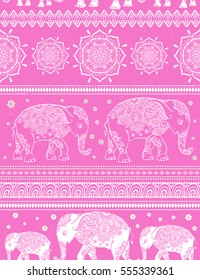 Pattern with Elephant and mandala. Frame of animal made in vector. Use for children clothes, pajamas