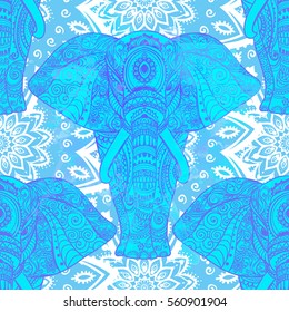 Pattern with Elephant and mandala. Frame of animal made in vector. Use for children clothes, pajamas