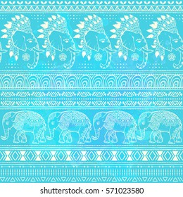 Pattern with Elephant and mandala. Frame of animal made in vector. Use for children clothes, pajamas

