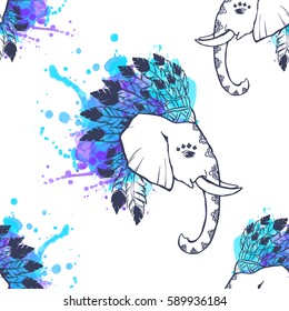Pattern with Elephant watercolor. Frame of animal made in vector. Use for children clothes, pajamas