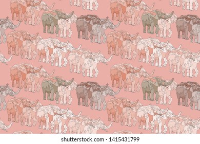 Pattern of elephants, art art for print and print