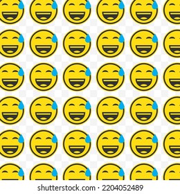 Pattern Of Embarrassed Laugh Emoticons In Transparent Background With Mini Doodle (icons). Vector Illustration