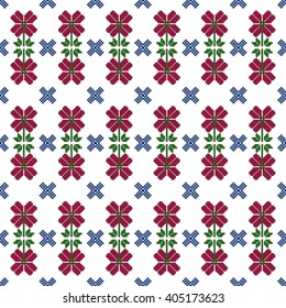 pattern for embroidery seamless. Pixel Mosaic. Red, blue, green color. Vector Image. For textile and light industry, design, printing, presentations.
