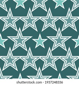 Pattern with emerald stars on a dark green background. Pop Art. Vector.