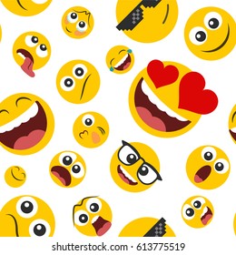 Pattern of emoticons set  in a flat design on a white background