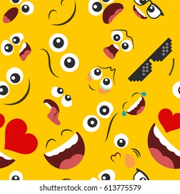 Pattern of emoticons set  in a flat design on a yellow background