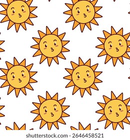 Pattern with energetic yellow suns featuring starburst-style rays and smiling faces, arranged in a seamless playful background