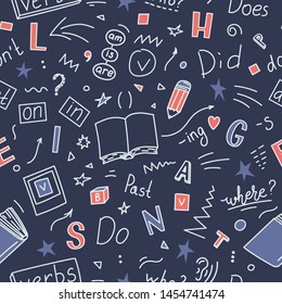 Pattern from English language hand drawn doodles. Education vector illustration.