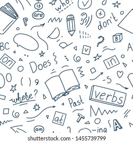 Pattern from English language hand drawn doodles. Education vector illustration.