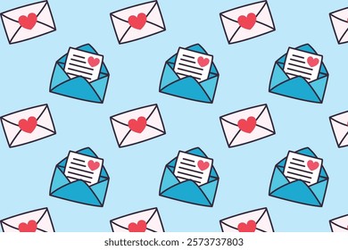 Pattern of envelopes and love messages. Vector illustration.