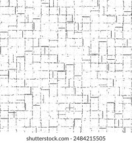 Patrón borrado en algunas áreas, con Vertical cruzada y líneas Horizontales, con rectángulos y cuadrados. Gráfico decorativo en blanco y negro. Vector sin costuras.