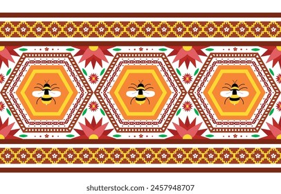 pattern in ethnic concept. There are geometric shapes in this ethnic pattern makes it looks Indian style This ethnic design is suitable for textile industry, fashion industry and also home decorating