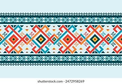 pattern in ethnic concept. There are geometric shapes in this ethnic pattern makes it looks Indian style This ethnic design is suitable for textile industry, fashion industry and also home decorating