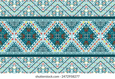 pattern in ethnic concept. There are geometric shapes in this ethnic pattern makes it looks Indian style This ethnic design is suitable for textile industry, fashion industry and also home decorating