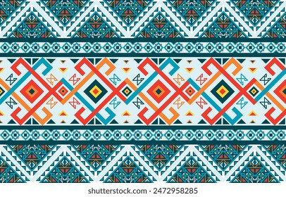 pattern in ethnic concept. There are geometric shapes in this ethnic pattern makes it looks Indian style This ethnic design is suitable for textile industry, fashion industry and also home decorating