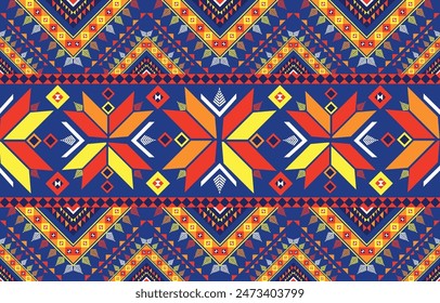 pattern in ethnic concept. There are geometric shapes in this ethnic pattern makes it looks Indian style This ethnic design is suitable for textile industry, fashion industry and also home decorating