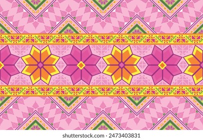 In: Pattern in Ethnic Concept. Es gibt geometrische Formen in diesem ethnischen Muster, sodass es im indischen Stil aussieht. Dieses ethnische Design eignet sich für die Textilindustrie, die Modebranche und auch für die Innendekoration
