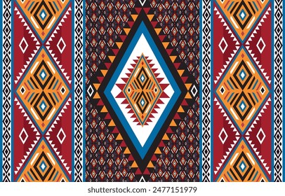 pattern in ethnic concept. There are geometric shapes in this ethnic pattern makes it looks Indian style This ethnic design is suitable for textile industry, fashion industry and also home decorating