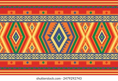 pattern in ethnic concept. There are geometric shapes in this ethnic pattern makes it looks Indian style This ethnic design is suitable for textile industry, fashion industry and also home decorating