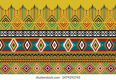 pattern in ethnic concept. There are geometric shapes in this ethnic pattern makes it looks Indian style This ethnic design is suitable for textile industry, fashion industry and also home decorating