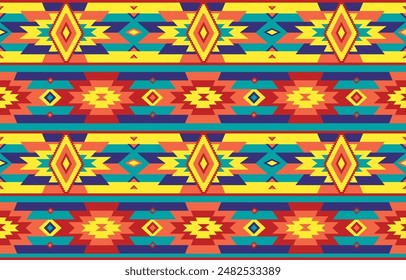 pattern in ethnic concept. There are geometric shapes in this ethnic pattern makes it looks Indian style This ethnic design is suitable for textile industry, fashion industry and also home decorating