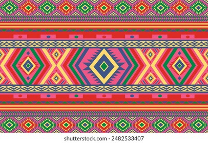 pattern in ethnic concept. There are geometric shapes in this ethnic pattern makes it looks Indian style This ethnic design is suitable for textile industry, fashion industry and also home decorating