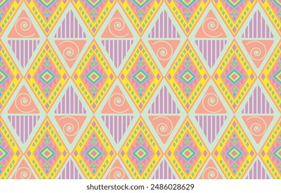 pattern in ethnic concept. There are geometric shapes in this ethnic pattern makes it looks Indian style This ethnic design is suitable for textile industry, fashion industry and also home decorating