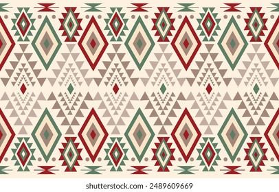 pattern in ethnic concept. There are geometric shapes in this ethnic pattern makes it looks Indian style This ethnic design is suitable for textile industry, fashion industry and also home decorating