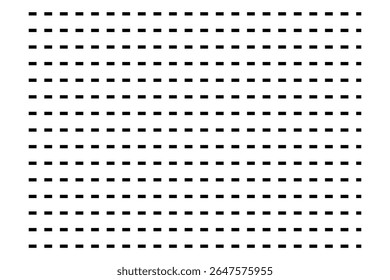Um padrão de traços pretos com espaçamento uniforme dispostos em linhas horizontais e colunas verticais em um plano de fundo branco. Os traços são uniformes em tamanho e forma, criando um visual limpo e geométrico.