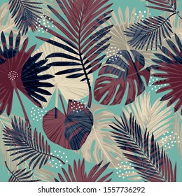 Pattern with exotic leaves.Exquisite illustration.
