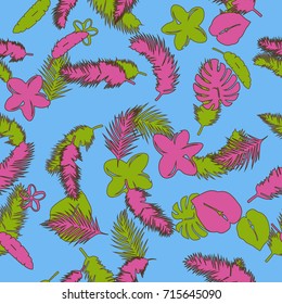 pattern exotic palm blue vector background