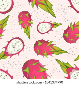 Pattern Of Exotic Tropical Dragon Fruit. Vector Illustration Of Pita-ya. 