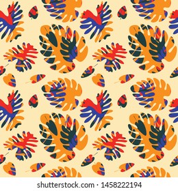 Pattern with exotic turquoise and green tropical leaves. Fashion, interior, wrapping, packaging suitable. Vector pattern colorful illustration