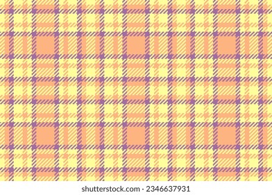 Pattern fabric background of check textile texture with a vector tartan plaid seamless in yellow and orange colors.