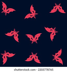 Pattern fabric bats with red color and navy background, halloween celebration.