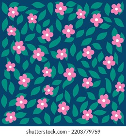 Pattern fabric flowers with colors and leaves, cool background for fashion style.
