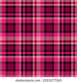 Pattern fabric seamless of vector plaid tartan with a check textile background texture in pink and black colors.