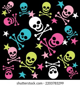 Pattern fabric skull with stars, and colors black background halloween celebration.
