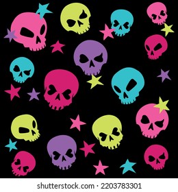 Pattern fabric skull with stars, and colors black background halloween celebration.
