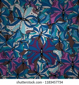 Pattern for fabric, textile, print and invitation. Butterflies pattern. Illustration on blue, white and black background. Seamless. Vector.