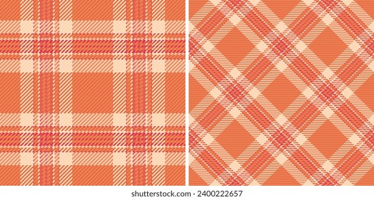 Pattern fabric textile of tartan background seamless with a check vector plaid texture set in sunset colors.