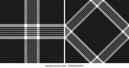 Pattern fabric textile of tartan seamless check with a vector plaid texture background set in monochrome colors.