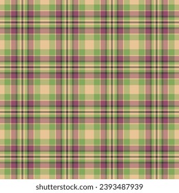 Pattern fabric texture of plaid tartan textile with a seamless vector check background in orange and green colors.