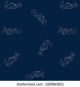 Pattern fabric toucan with dots and indigo background, fashion style spring summer.