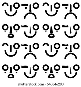 Pattern with face abstract motives in white color in the background. Material for card design, textile, background, wallpapers, wrapping paper, texture, vintage