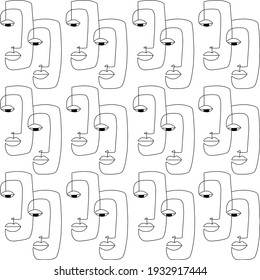 Pattern face line vector illustration. Abstract faces. Black and white. White background. One line drawing.